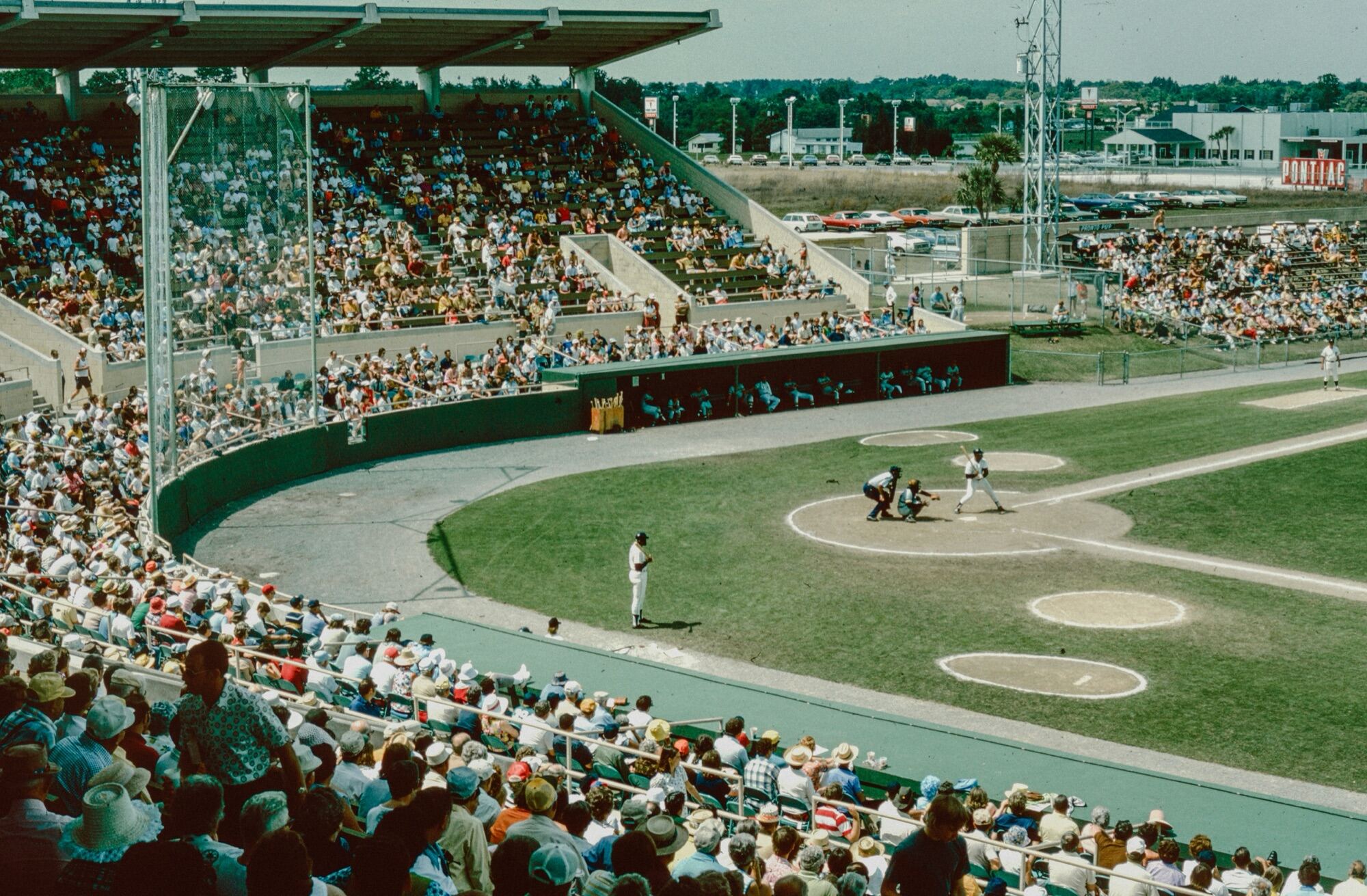 Major League Baseball stadium viewed from behind home plate